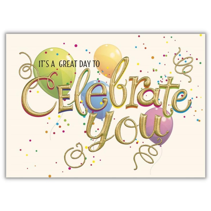Posty Cards 25 Employee Birthday Cards - "Celebrate You" design with Gold Foil Embossing - 26 Gold Foil Lined Envelopes - FSC Mix - Image 1